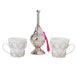 Coffret cadeau haut de gamme duo plaisir 3 pièces * Service à café design Sidi Bou Saïd en fine porcelaine et du cuivre martelé fait à la main
