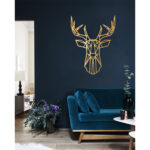 Tête de Cerf doré haut de gamme en bois du style origami géométrique fabrication artisanale – Image 2