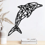 Dauphin en noir Tableau Mural haut de gamme en bois du style origami géométrique fabrication artisanale – Image 3