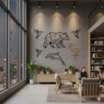 Ours en noir Tableau Mural haut de gamme en bois du style origami géométrique fabrication artisanale – Image 2