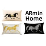 Coussin rectangulaire noir haut de gamme en velours de qualité supérieure motif brodé cheval argent de style vintage – Image 3
