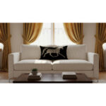 Coussin rectangulaire noir haut de gamme en velours de qualité supérieure motif brodé cheval doré de style vintage – Image 2