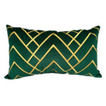 Coussin rectangulaire vert haut de gamme en velours de qualité supérieure motif zigzag  brodé doré de style vintage