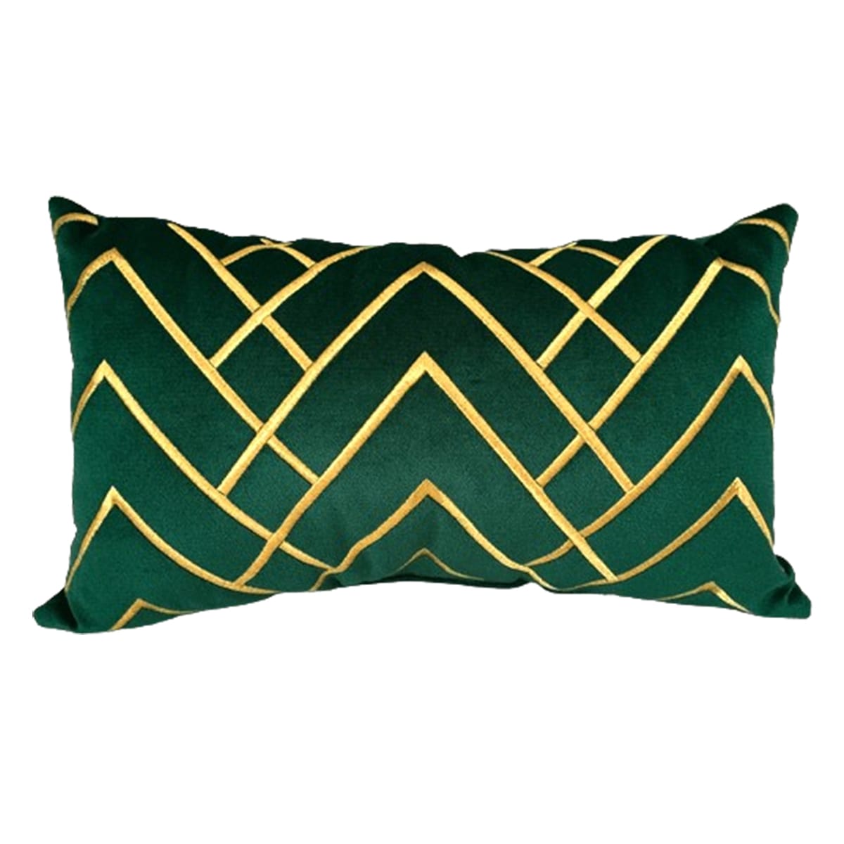 ARH 7016 Coussin rectangulaire vert haut de gamme en velours de qualité supérieure motif zigzag brodé doré de style vintage – Image 1