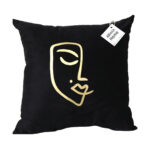 Coussin carrée noir haut de gamme en velours de qualité supérieure motif Women Face  brodé doré de style vintage