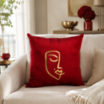 Coussin carrée en noir motif Women Face doré – Image 2