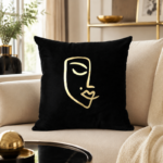 Coussin carrée en noir motif Women Face doré – Image 3