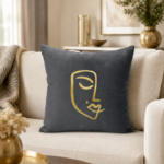 Coussin carrée en noir motif Women Face doré – Image 4