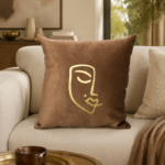 Coussin carrée en noir motif Women Face doré – Image 6