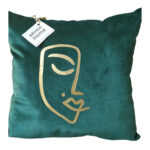 Coussin carrée vert haut de gamme en velours de qualité supérieure motif Women Face  brodé doré de style vintage