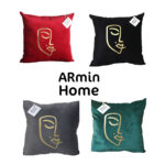 Coussin carrée vert haut de gamme en velours de qualité supérieure motif Women Face  brodé doré de style vintage – Image 3