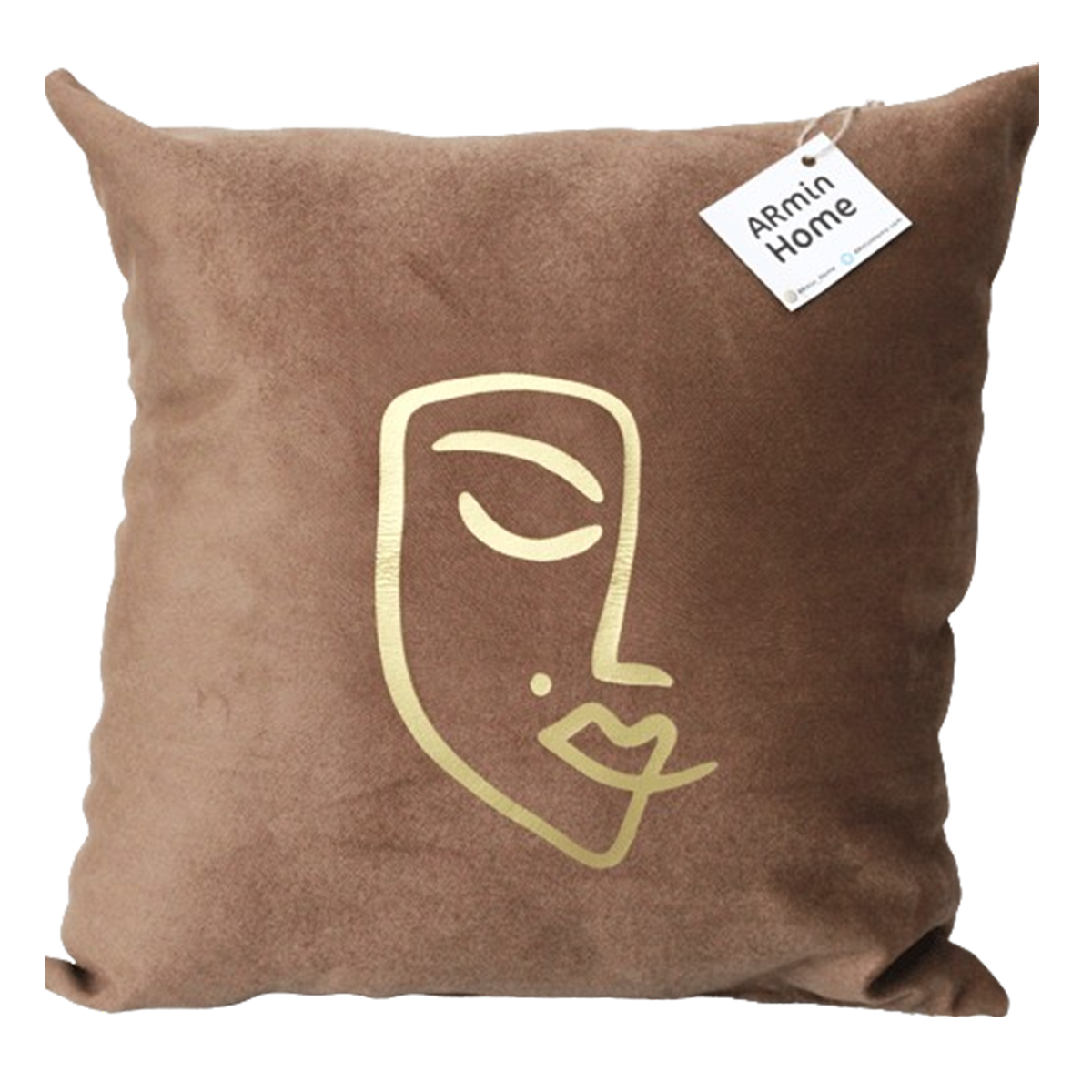 ARH 7020 Coussin carrée marron haut de gamme en velours de qualité supérieure motif Women Face brodé doré de style vintage – Image 1