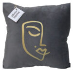 Coussin carrée gris haut de gamme en velours de qualité supérieure motif Women Face  brodé doré de style vintage