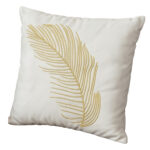 Coussin carrée blanc haut de gamme en velours de qualité supérieure motif plume brodé doré de style vintage