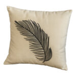 Coussin carrée blanc sale haut de gamme en velours de qualité supérieure motif plume brodé noir de style vintage