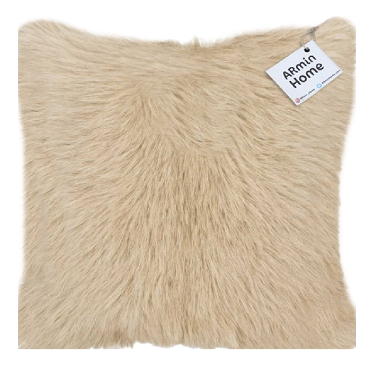 ARH 7233 Coussin en fausse fourrure haut de gamme carrée en beige de qualité supérieure de style vintage – Image 1