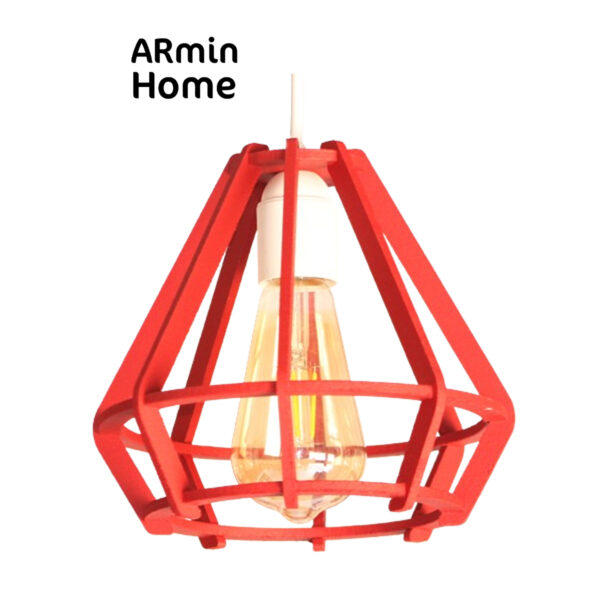Suspension design Armin Home rouge en bois Suspension ajourée en lamelles de bois de style vintage fabrication artisanale T1