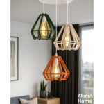 Suspension design Armin Home rouge en bois Suspension ajourée en lamelles de bois de style vintage fabrication artisanale T1 – Image 2