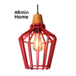 Suspension design Armin Home rouge en bois Suspension ajourée en lamelles de bois de style vintage fabrication artisanale T3
