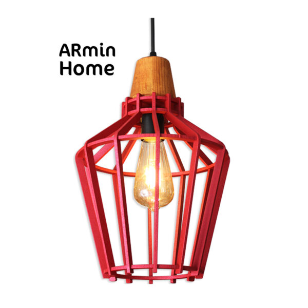 Suspension design Armin Home rouge en bois Suspension ajourée en lamelles de bois de style vintage fabrication artisanale T3