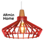 Suspension design Armin Home rouge en bois Suspension ajourée en lamelles de bois de style vintage fabrication artisanale T4