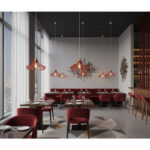 Suspension design Armin Home rouge en bois Suspension ajourée en lamelles de bois de style vintage fabrication artisanale T4 – Image 3