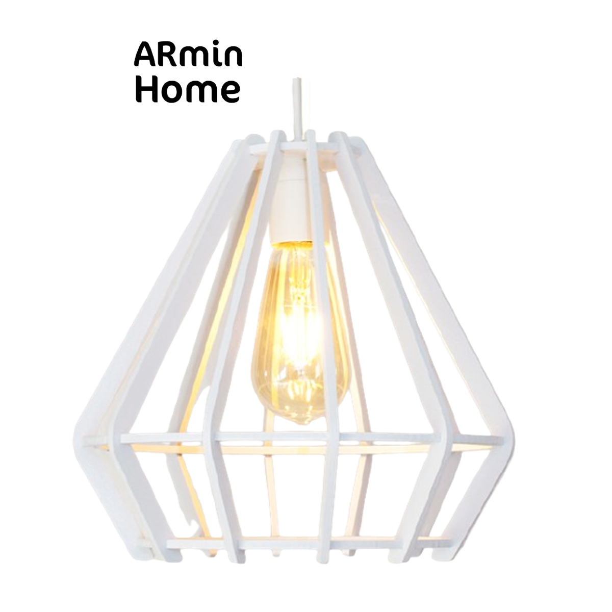 ARH 8013 Suspension design Armin Home blanc en bois Suspension ajourée en lamelles de bois de style vintage fabrication artisanale T2 – Image 1