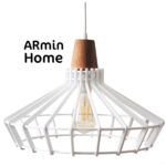 Suspension design Armin Home blanc en blanc Suspension ajourée en lamelles de bois de style vintage fabrication artisanale T4