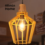 Suspension design Armin Home doré en bois Suspension ajourée en lamelles de bois de style vintage fabrication artisanale T3 – Image 2