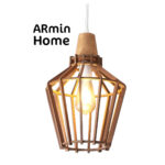 Suspension design Armin Home doré en bois Suspension ajourée en lamelles de bois de style vintage fabrication artisanale T3