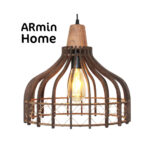Suspension design Armin Home marron en bois Suspension ajourée en lamelles de bois et fibres de style vintage fabrication artisanale T5