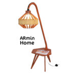 Lampadaire rustique avec table haute gamme en marron de style vintage de la Collection Grand Classique N° 15