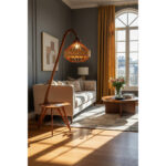 Lampadaire rustique avec table haute gamme en marron de style vintage de la Collection Grand Classique N° 15 – Image 2