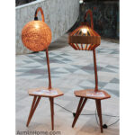 Lampadaire rustique avec table haute gamme en marron de style vintage de la Collection Grand Classique N° 15 – Image 3