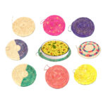 Dessous de plat D 23 rustique rond en couleur jaune tissé à la main en fibre naturelle de palmier – Image 2
