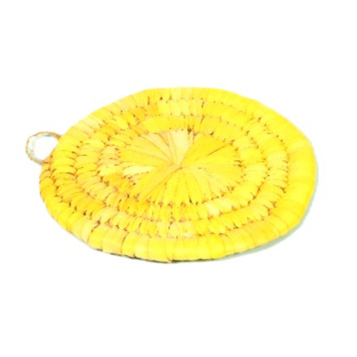 ARZ 1016 Dessous de plat D 23 rustique rond en couleur jaune tissé à la main en fibre naturelle de palmier – Image 1