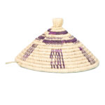 Couvre-plat alimentaire design cloche fait main tressée en fibre naturelle de palmier Bicolor  motif arabesque GM