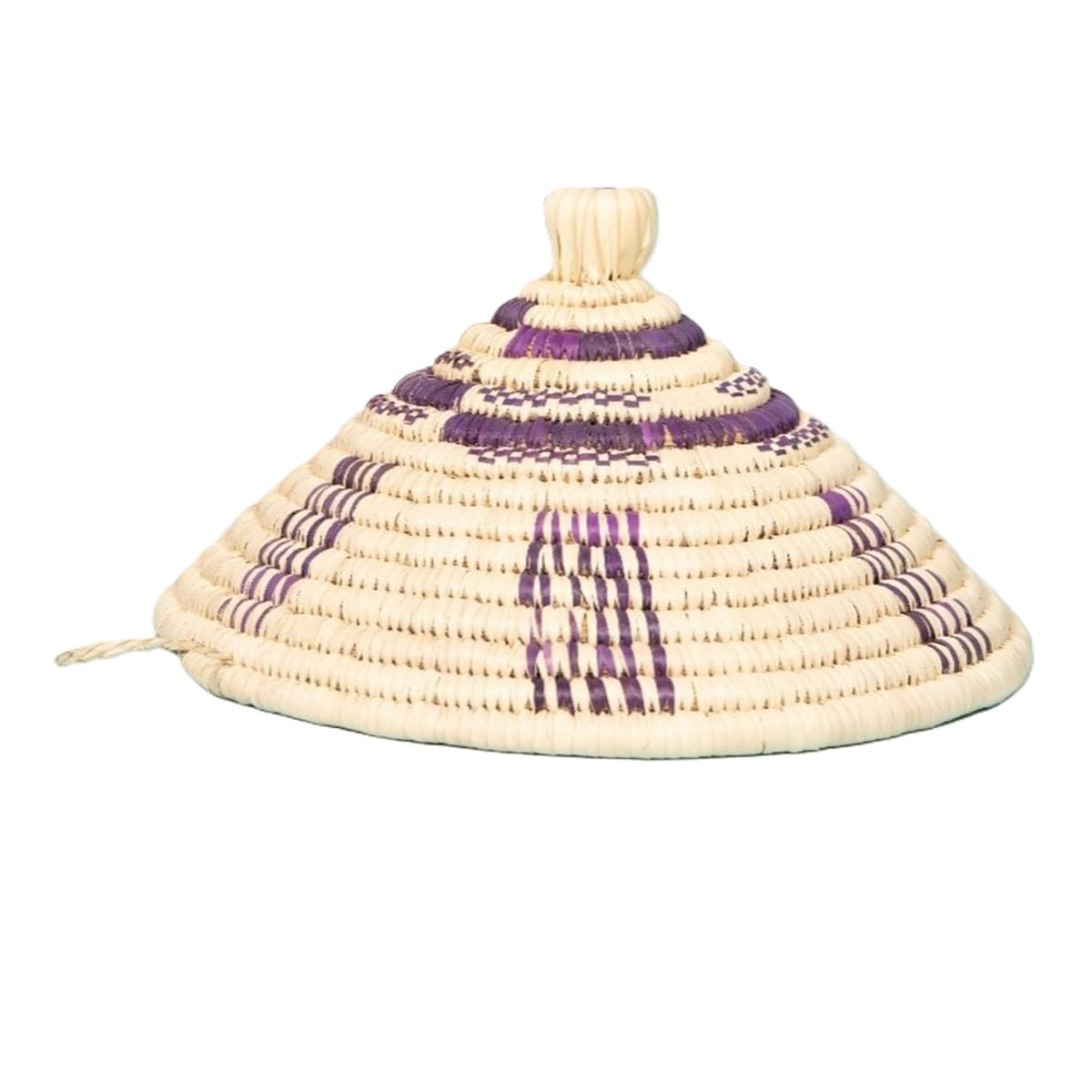 ARZ 1310 Couvre-plat alimentaire design cloche fait main tressée en fibre naturelle de palmier Bicolor motif arabesque GM – Image 1