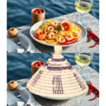 Couvre-plat alimentaire design cloche fait main tressée en fibre naturelle de palmier Bicolor  motif arabesque GM – Image 4