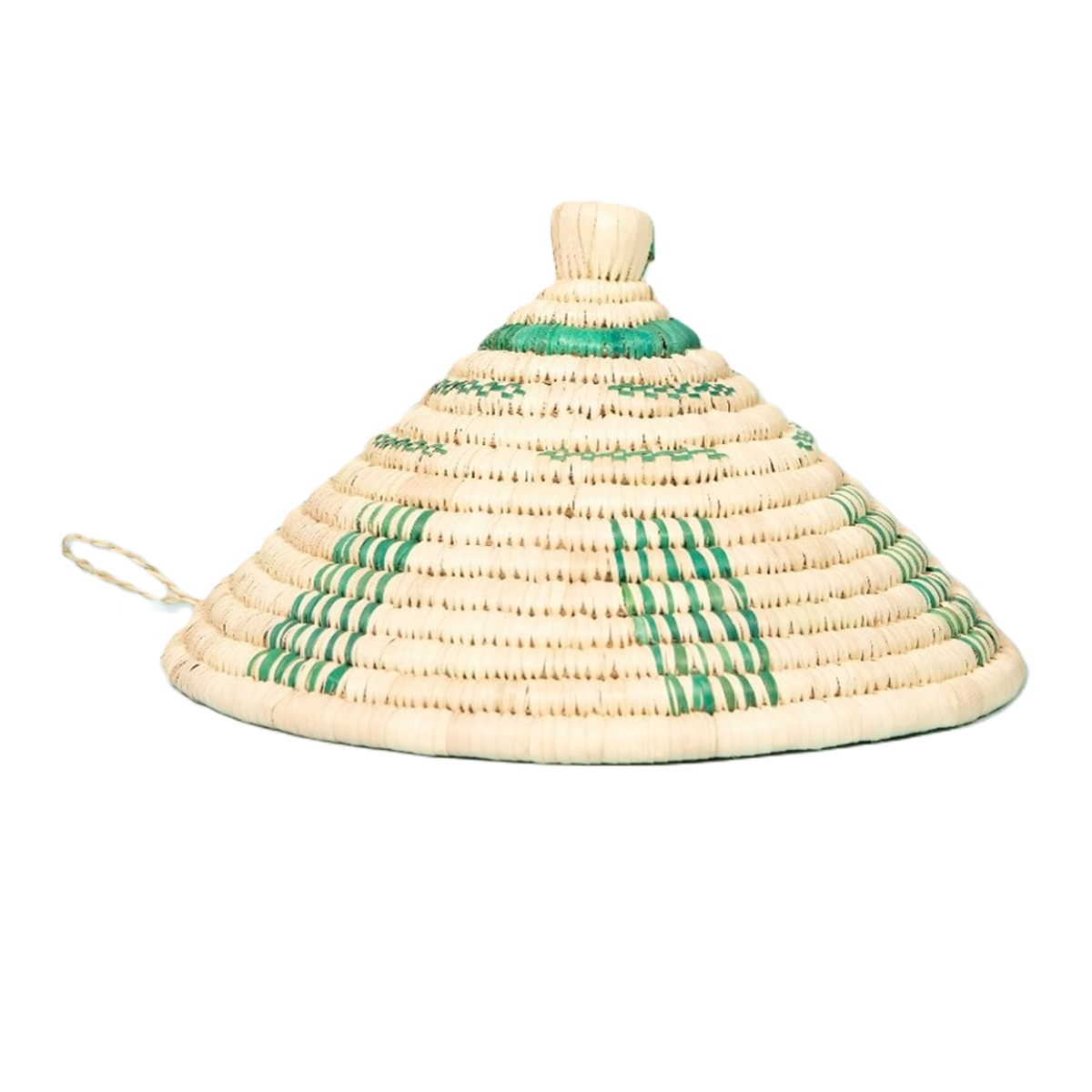 ARZ 1313 Couvre-plat alimentaire design cloche fait main tressée en fibre naturelle de palmier Bicolor motif arabesque GM – Image 1