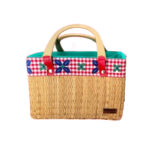 Couffin fashion haute gamme en fibre végétale naturel avec deux poignées en bois noble habillage en tissu design vintage GM FMM 2202