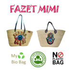 Couffin fashion haute gamme en fibre végétale naturel avec deux poignées en cuir véritable texturé motif khamsa brodée main GM FMM 2207 – Image 3
