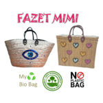 Couffin fashion haute gamme en fibre végétale naturel avec deux poignées en cuir véritable texturé motif mauvaise œil brodée main GM – Image 3