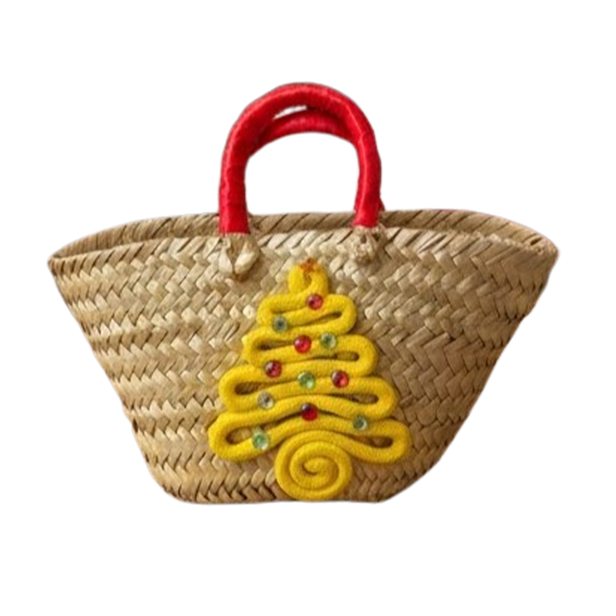 FMM 2510 Mini couffin cadeau de Noël haut de gamme motif festif en fibre de palmier fait main FMM 2510 – Image 1