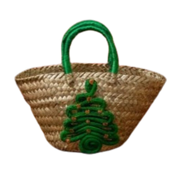 Mini couffin cadeau de Noël haut de gamme motif festif en fibre de palmier fait main FMM 2513