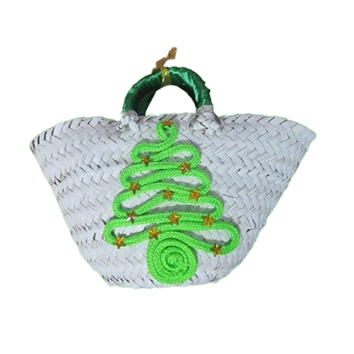 FMM 2519 Mini couffin cadeau de Noël haut de gamme motif festif en fibre de palmier fait main – Image 1