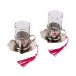 Coffret cadeau haut de gamme duo plaisir 4 pièces * Service à Thé design arabesque en fine verre aspect cristal et du cuivre martelé fait à la main