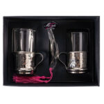 Coffret cadeau haut de gamme duo plaisir 4 pièces * Service à Thé design arabesque en fine verre aspect cristal et du cuivre martelé fait à la main – Image 3