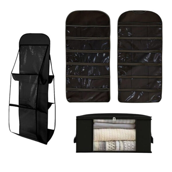 Pack de Pièces: 1 Boite de Rangement Vêtement T1 et 1 Organisateur à Sac à Main double face avec 6 poches et 1 Organisateur de sous-vêtements 30 Poches