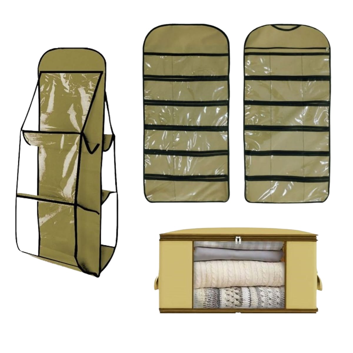 NPR 5624 Pack de Pièces: 1 Boite de Rangement Vêtement T1 et 1 Organisateur à Sac à Main double face avec 6 poches et 1 Organisateur de sous-vêtements 30 Poches – Image 1